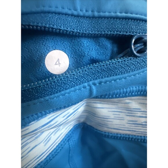 Lululemon Athletica Neon Blue Grey Detail Crop Leggings Zipper Back Pocket Sz 4, - Picture 7 of 8